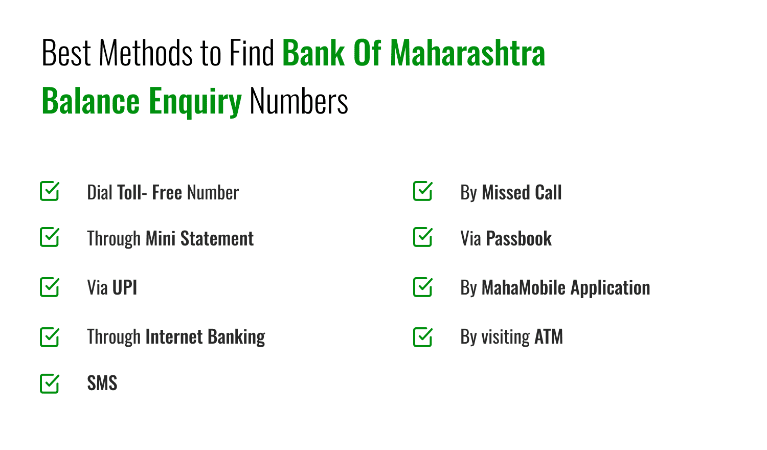 Bank of Maharashtra Balance Check Number